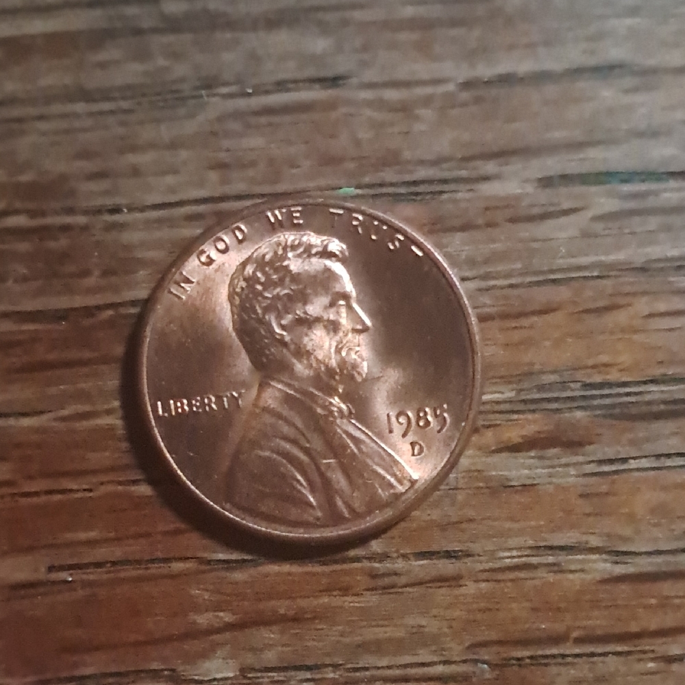 1985 D Lincoln Cent DDR/O Die Cracks Close AM OC Double Ear Red